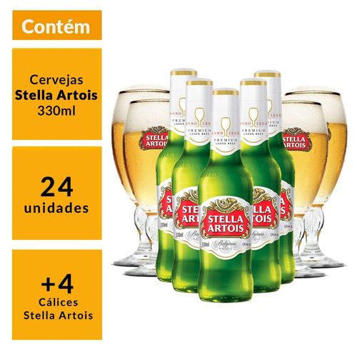 Kit Stella Artois 24 Cervejas 330ml + 4 Cálices